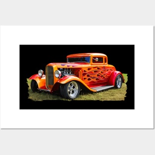 Flaming Classic Hot Rod Custom Car Vintage Retro Classic Car Posters and Art